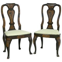Antique Pair of Painted Queen Ann Style Side Chairs