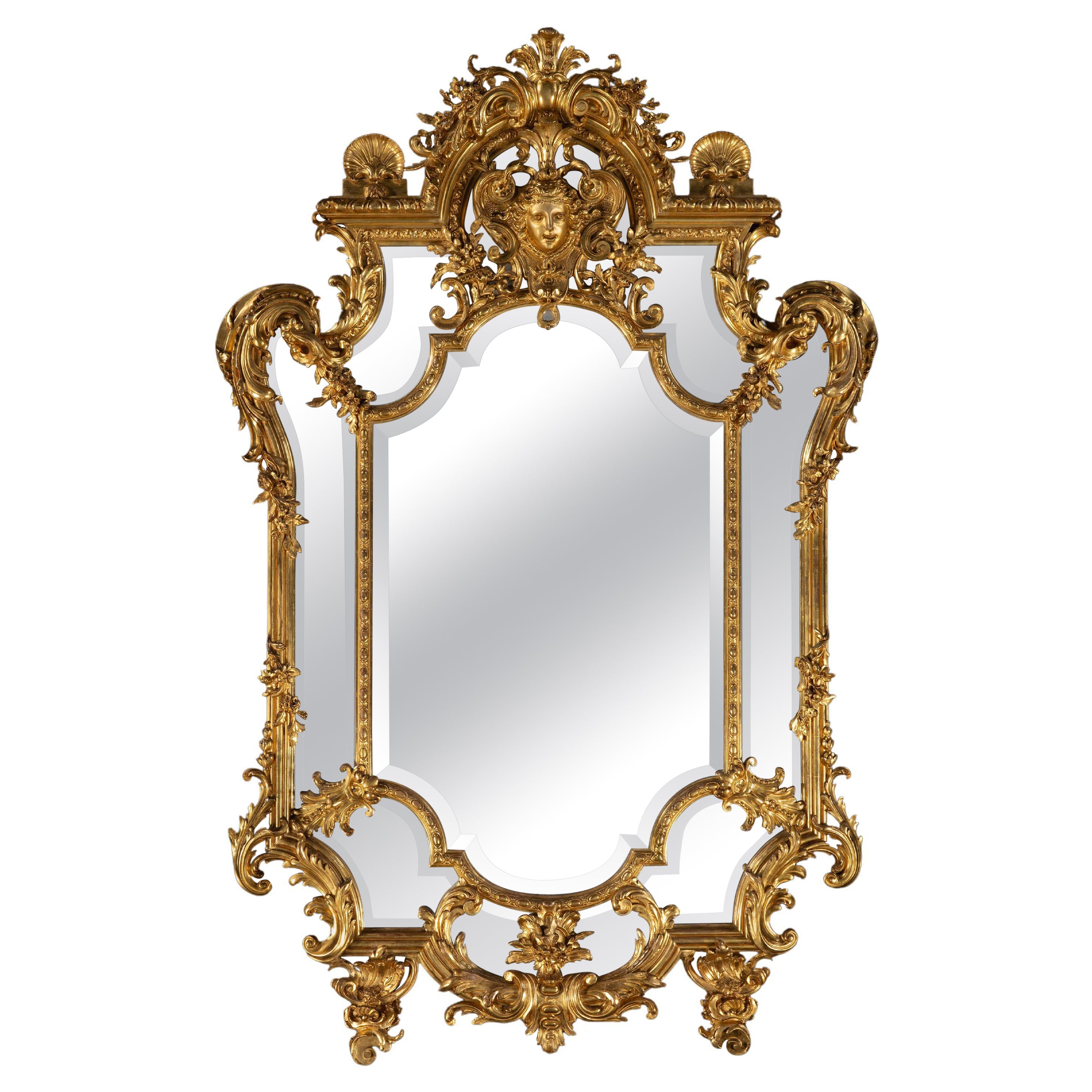Grand et impressionnant miroir en bois doré sculpté de style Régence du 19e siècle français en vente