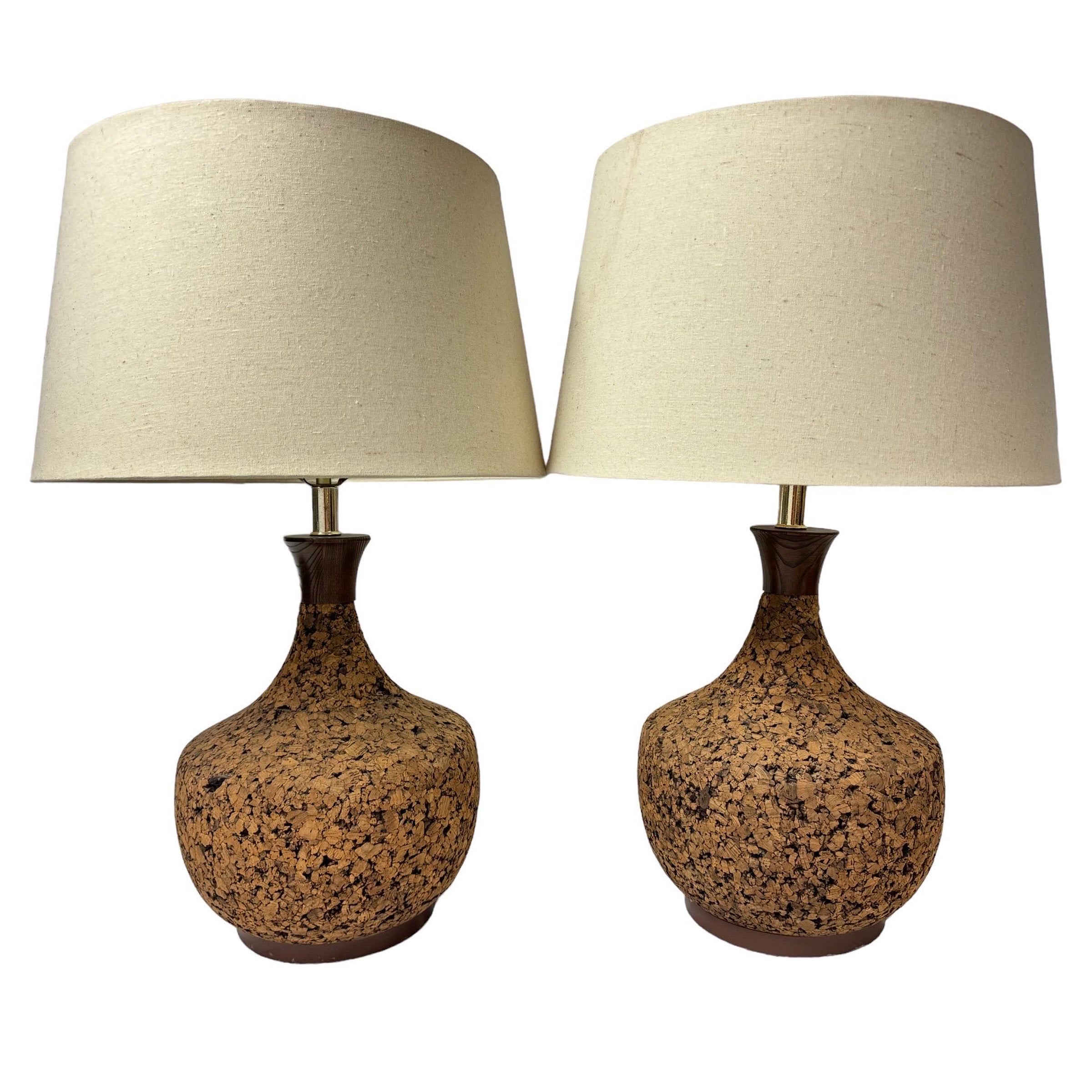 Pair of 1970's Mid Century Modern Cork Lamps