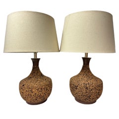 Pair of 1970's Mid Century Modern Cork Lamps