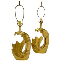 Pair of Pierre Cardin Brass Tidal Wave Lamps