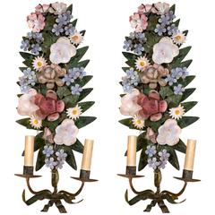 Italian Tole Flower Wall Sconces