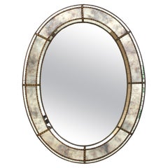 Oval Venetian Modern Mirror with Grey Glass and Brass Details