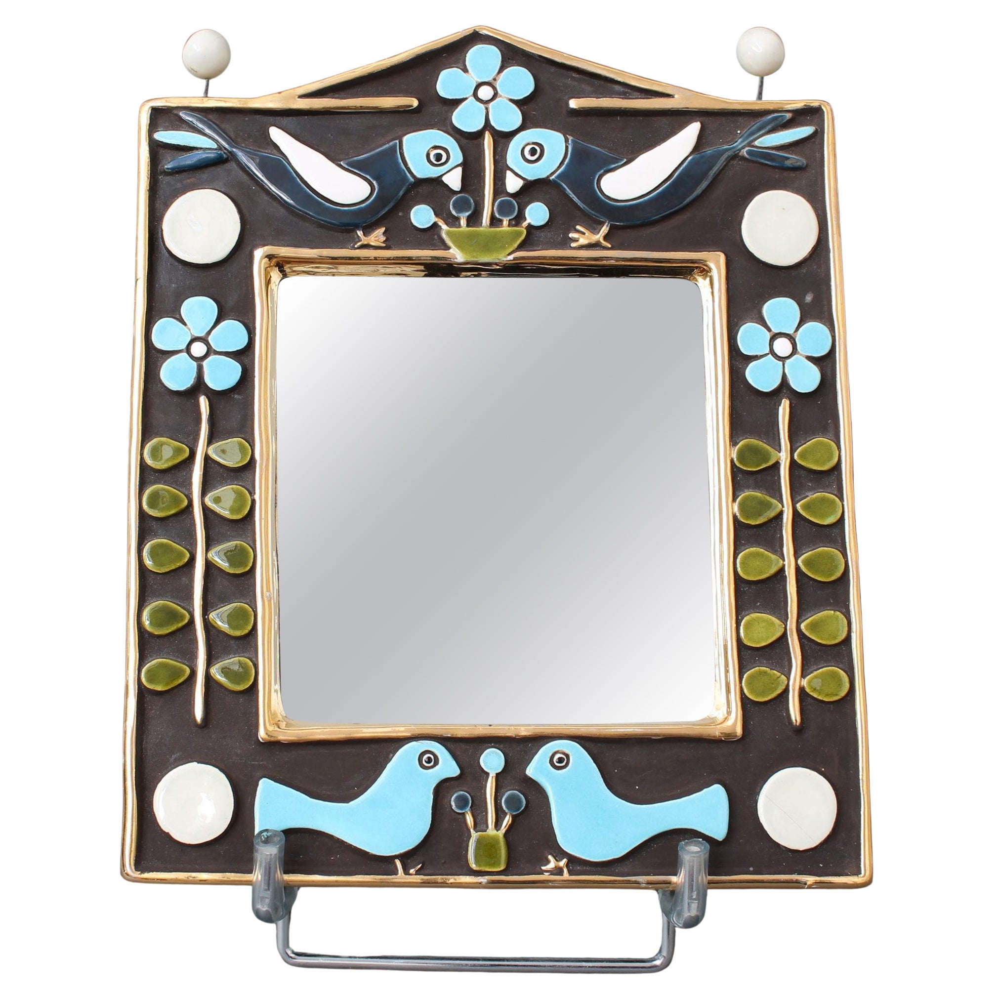 Vintage Ceramic Wall Mirror by Mithé Espelt (circa 1970s) For Sale