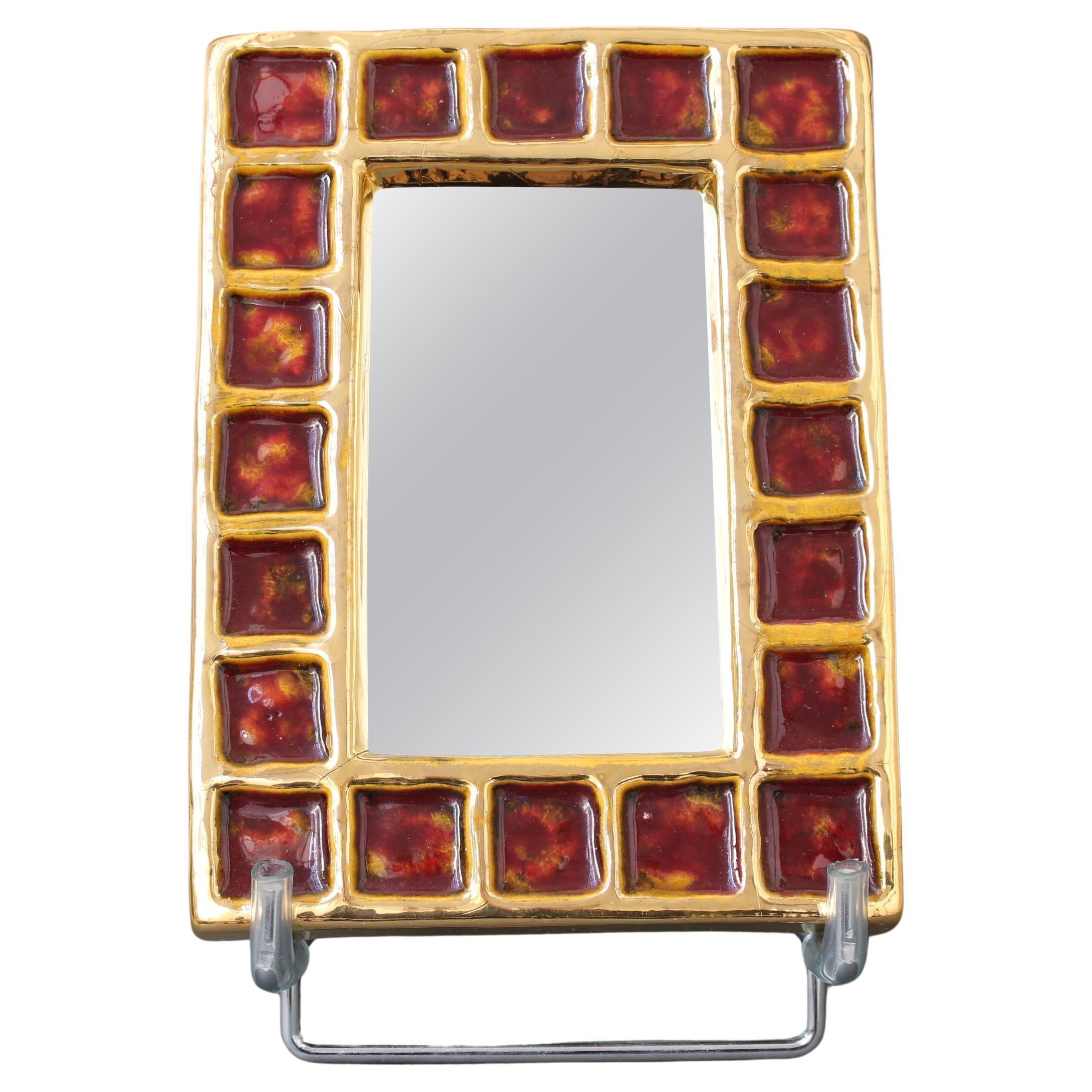 Vintage French Ceramic Mirror by François Lembo (circa 1970s) For Sale