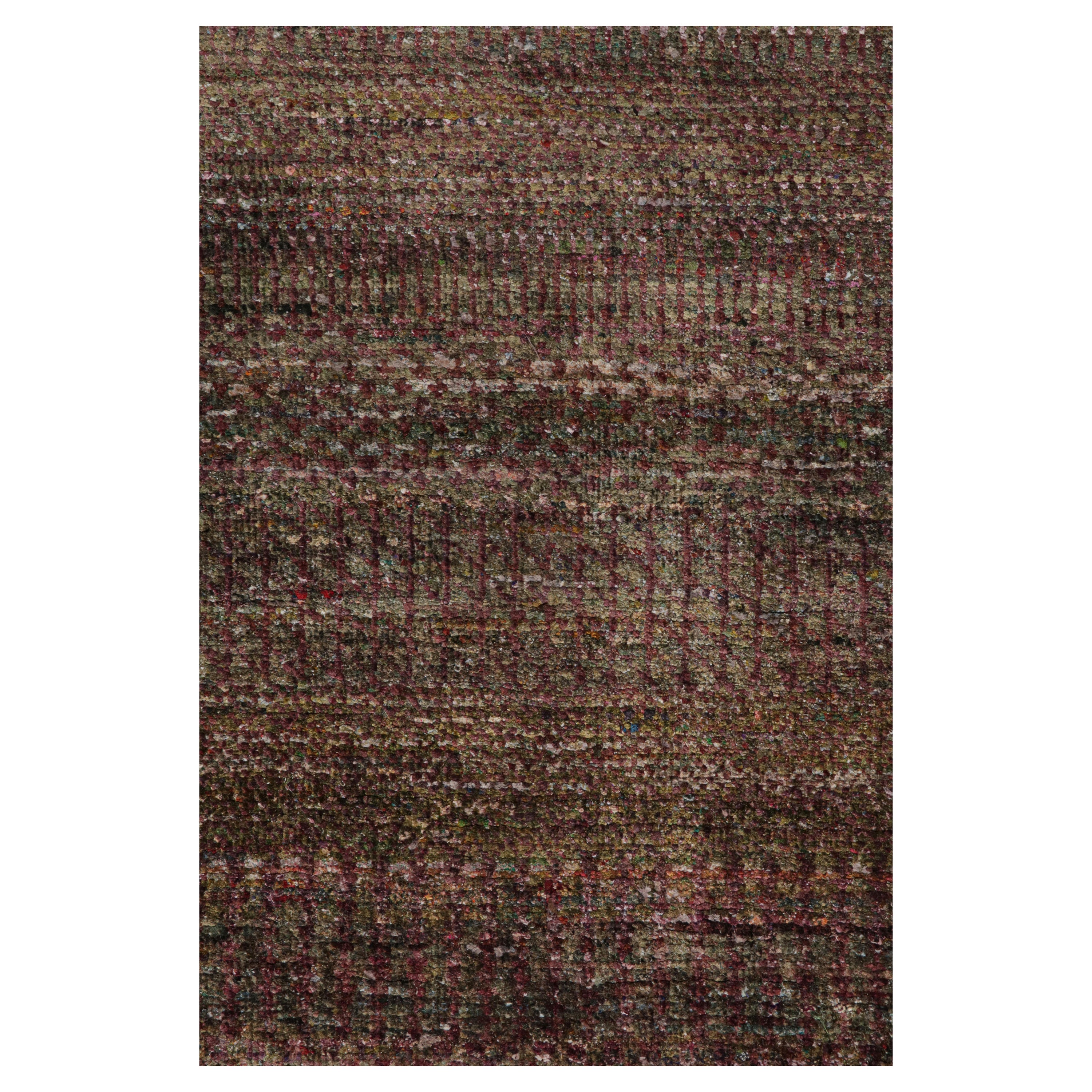 Rug & Kilim’s Textural Rug in Purple Tones and Polychrome Striae For Sale