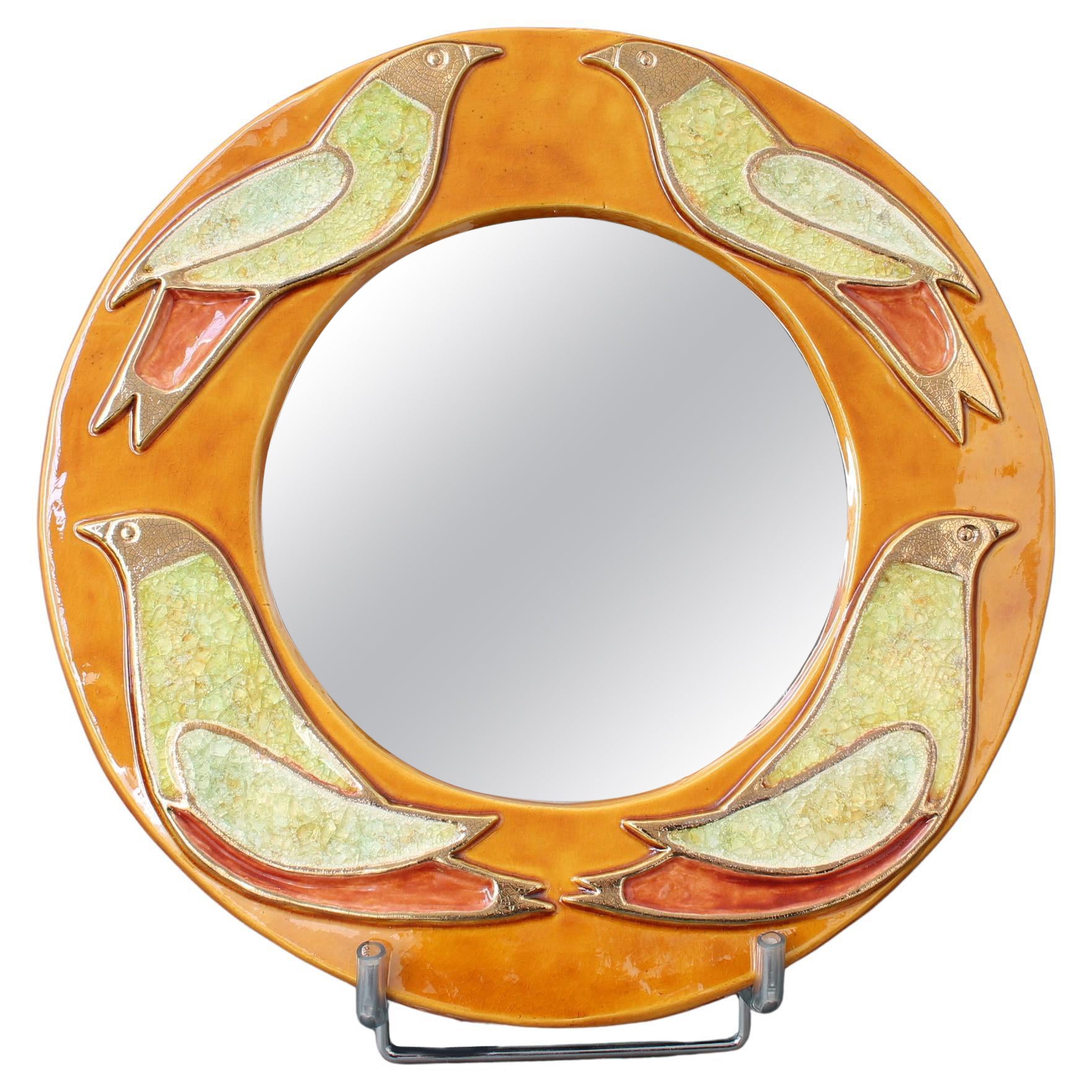 Vintage French Ceramic Wall Mirror by Mithé Espelt (circa 1960s) For Sale