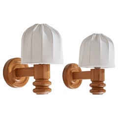 Schwedischer Designer, Wall Lights, Kiefer, Stoff, Schweden, 1970er