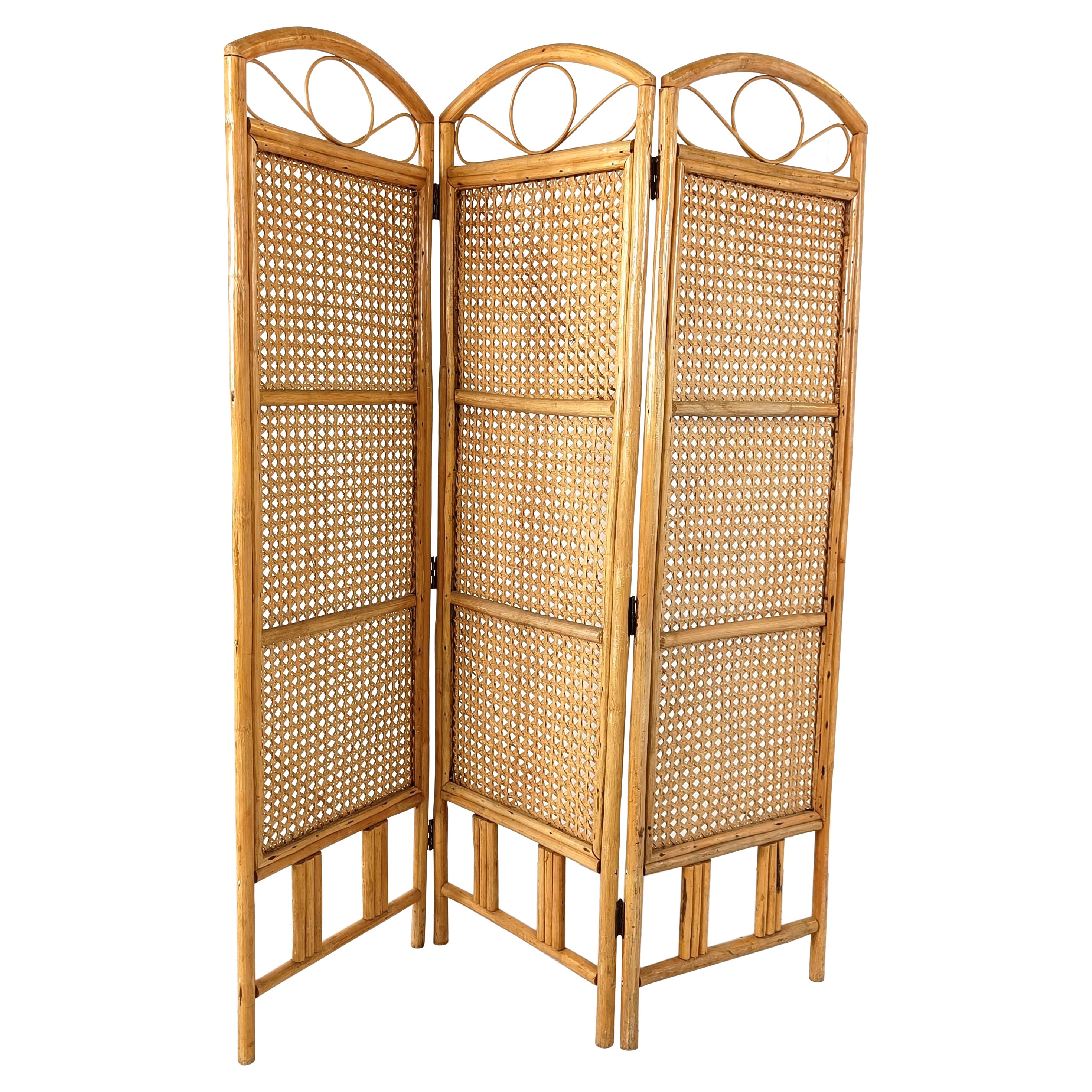 Vintage bamboo folding screen, 1970s For Sale