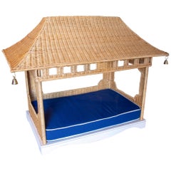 Wicker Dog or Pet Bed with wooden Base and Waterproof Fabric