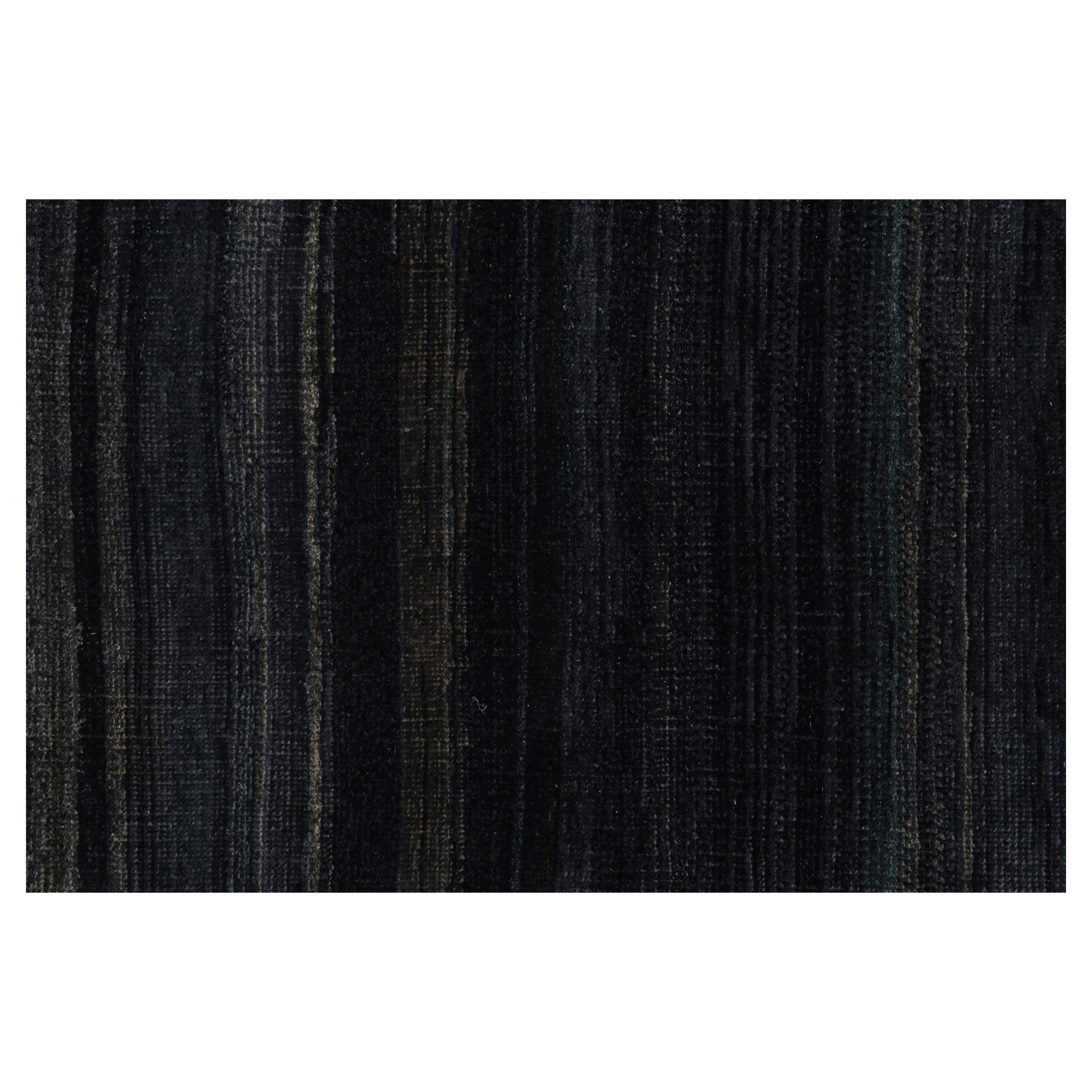 Rug & Kilim’s Textural Rug in Dark Blue Tones and Striae