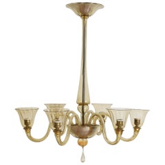 Italian, Murano, Light Amber Blown Glass 6-Light Chandelier, Mid-20th century