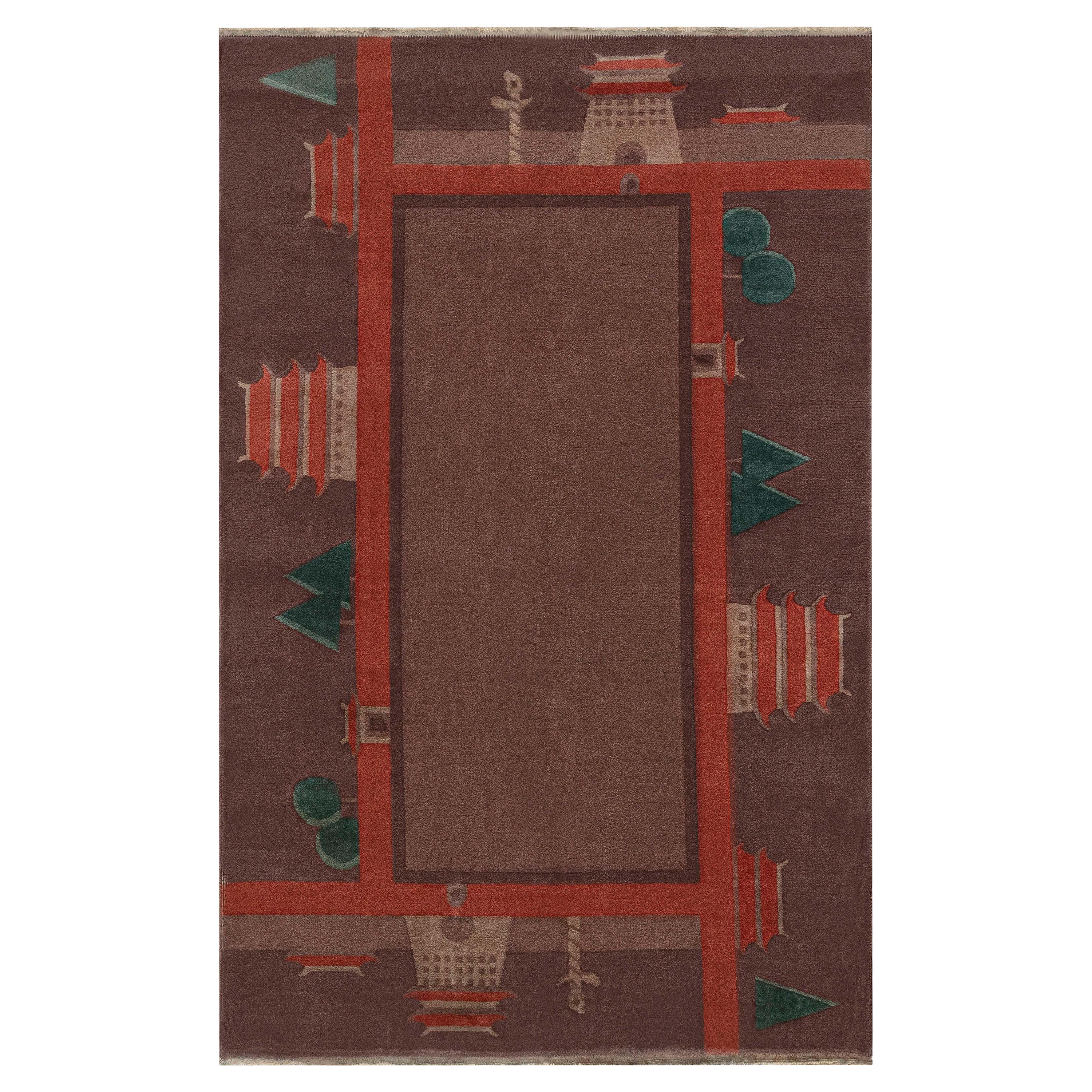 Chinesisch Art Deco Botanic Handmade Wool Rug im Angebot