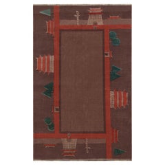 Vintage Chinese Art Deco Botanic Handmade Wool Rug