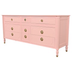 Used Baker Furniture French Regency Louis XVI Pink Lacquered Dresser, Refinished