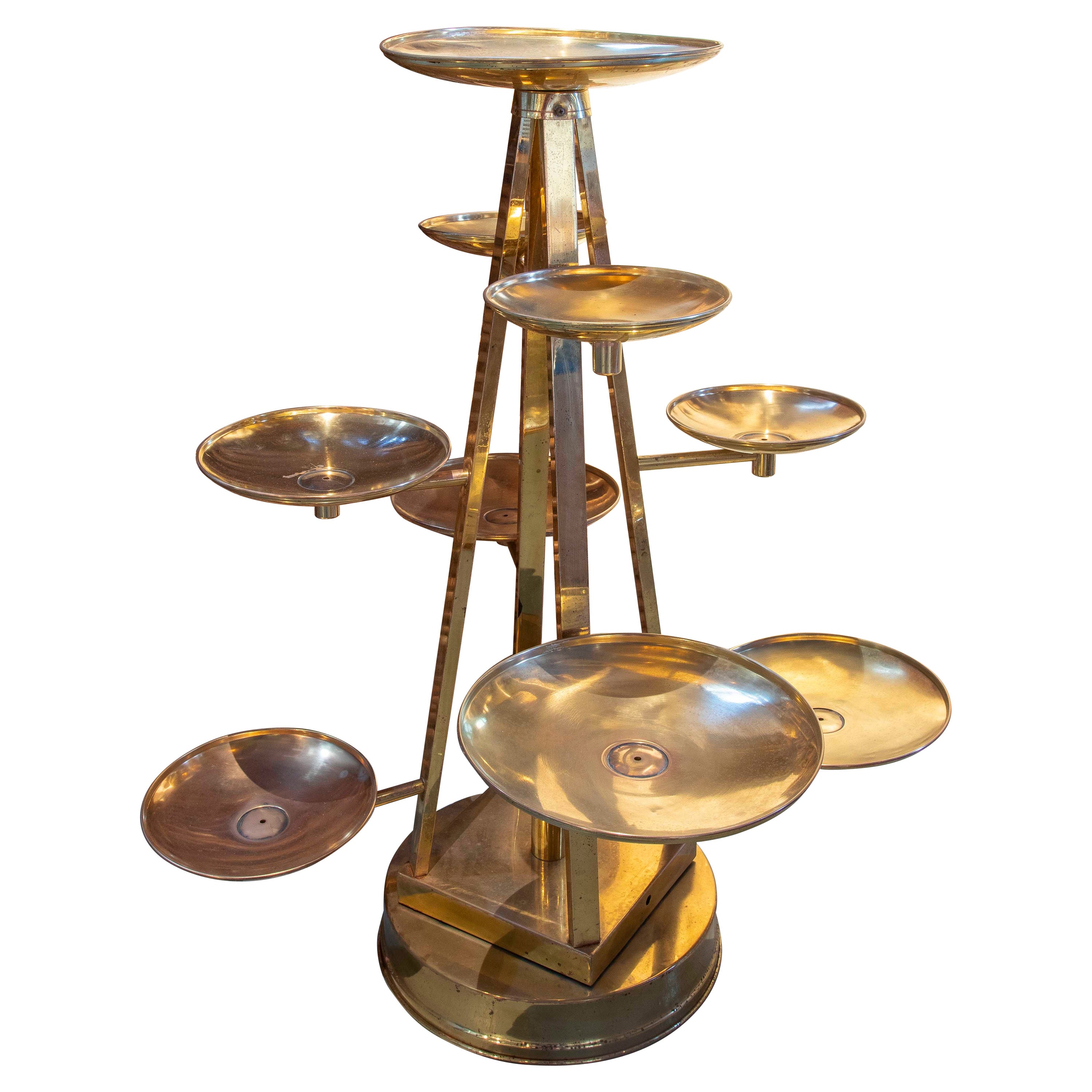 Brass Stand with Various Arms with Plates at Different Heights for Cakes For Sale
