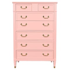Retro Kindel French Regency Louis XVI Pink Lacquered Highboy Dresser, Newly Refinished