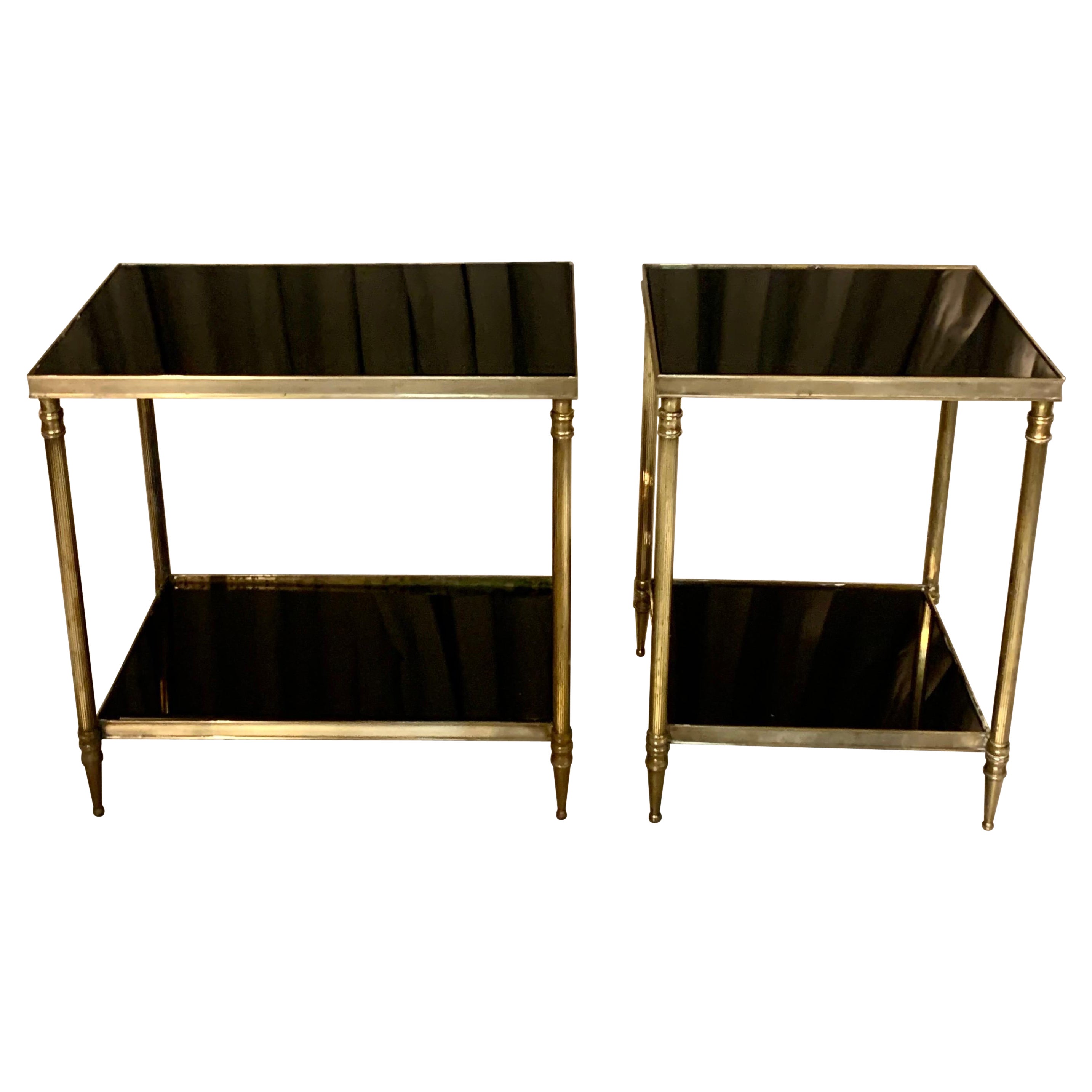 Pair Vintage Jansen Style Brass Side Tables For Sale