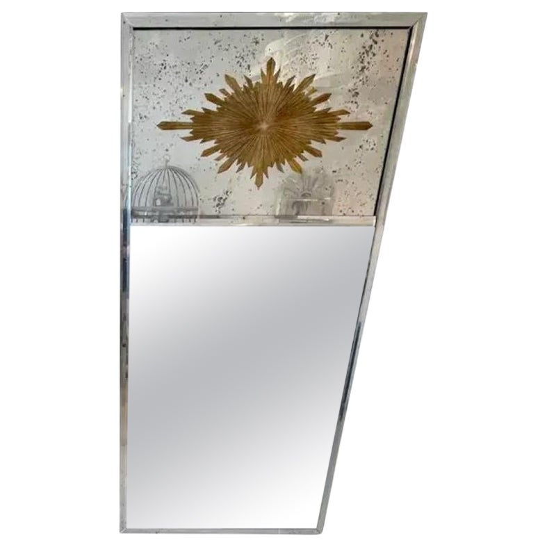 Maison Jansen Style Eglomise Sunburst Medallion Trumeau Mirror For Sale