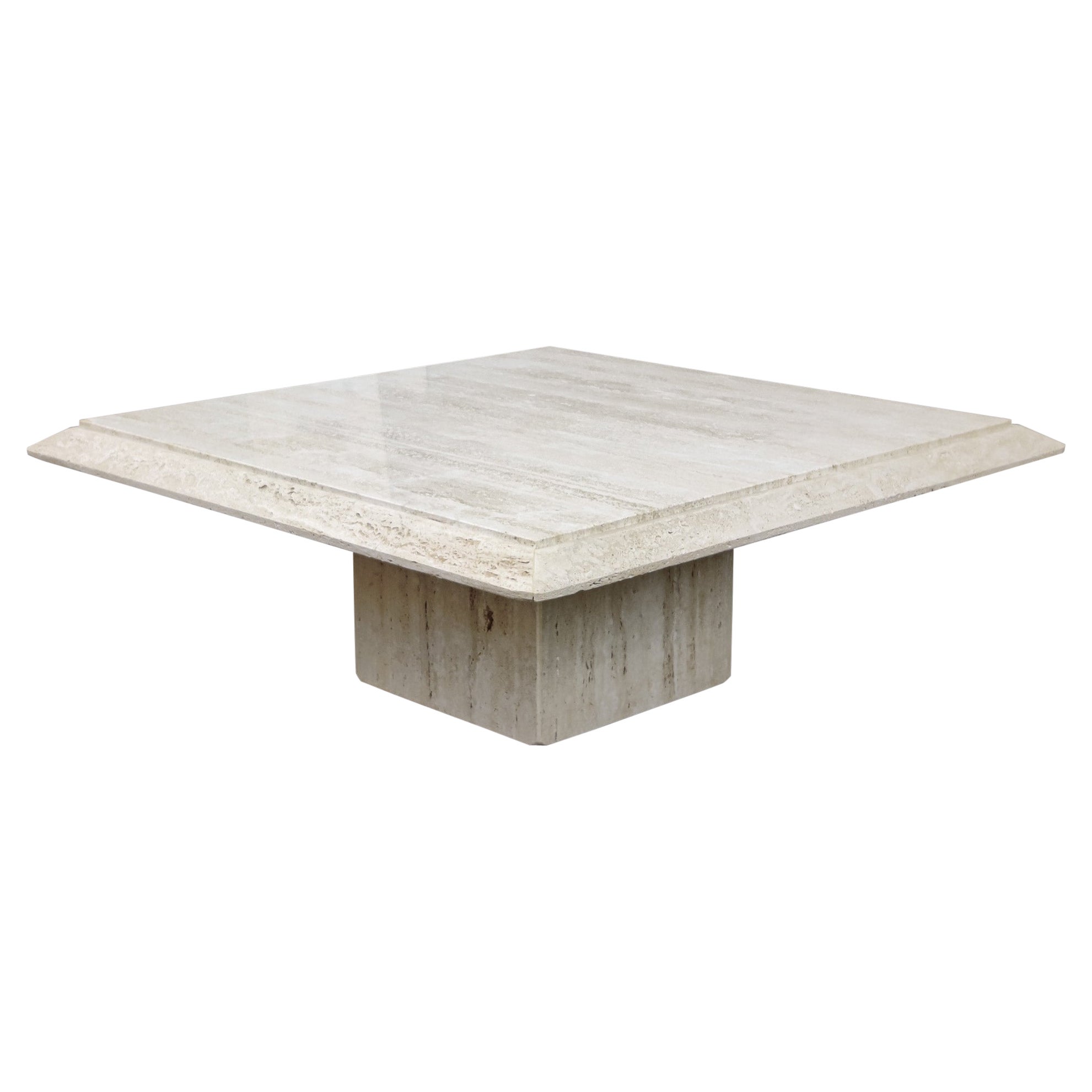 Stone International Table basse en marbre travertin italien Mid-Century Modern en vente