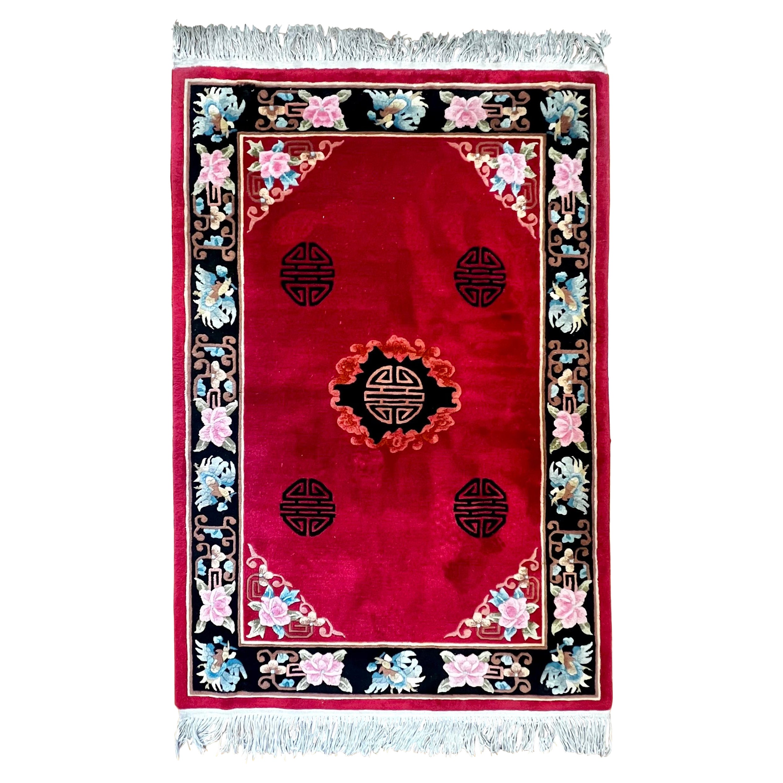 Chinese Handmade Red Silk Area Rug For Sale