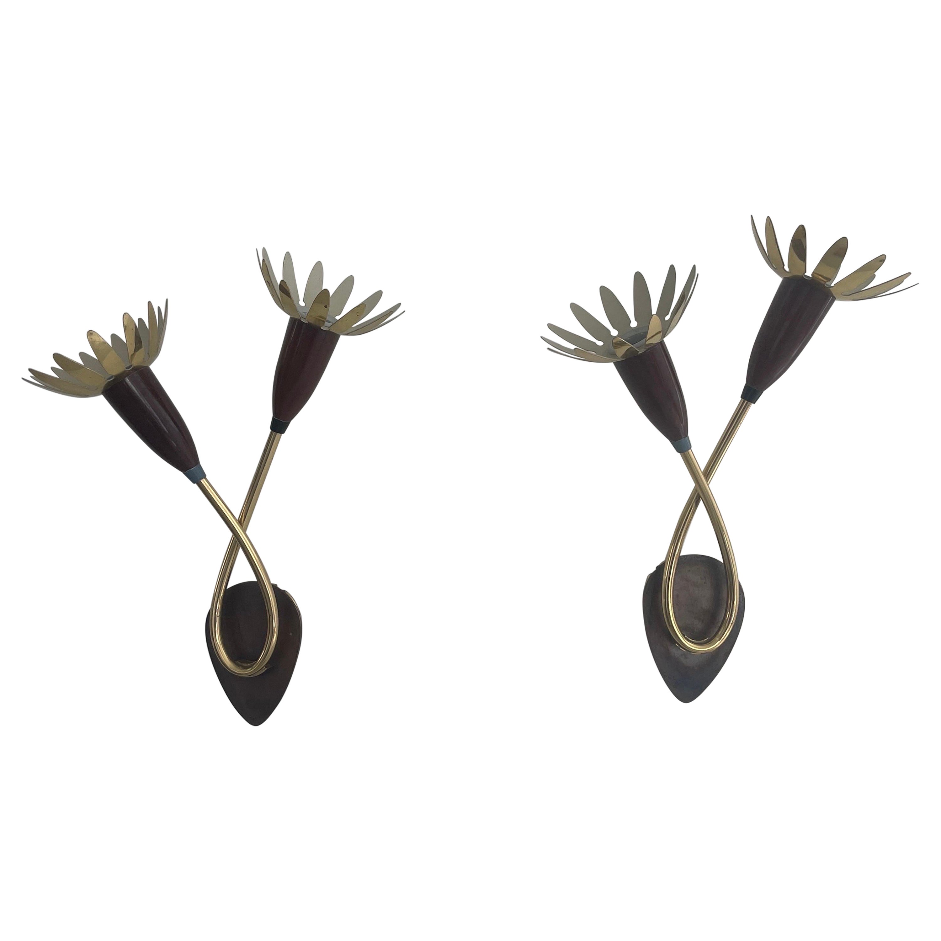 Mid-century Flower Design Pair of Sputnik Sconces, 1950s, Germany For Sale