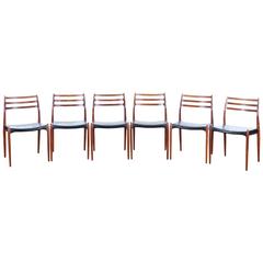 Set of Six Scandinavian Rosewood Chairs N° 78 by Niels O. Møller