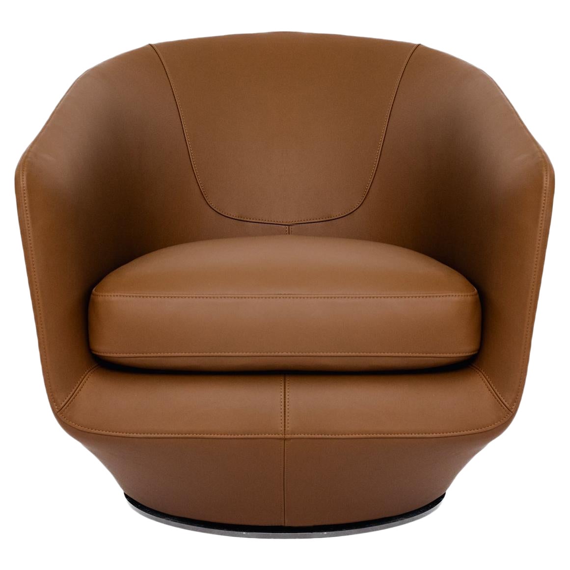 Brown Leather U Turn Swivel Club Armchair by Bensen - Available Now For Sale