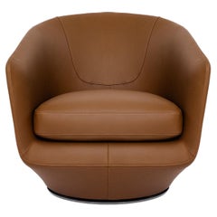 Brown Leather U Turn Swivel Club Armchair by Bensen - Available Now