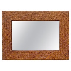 Miroir vintage en rotin tress�é