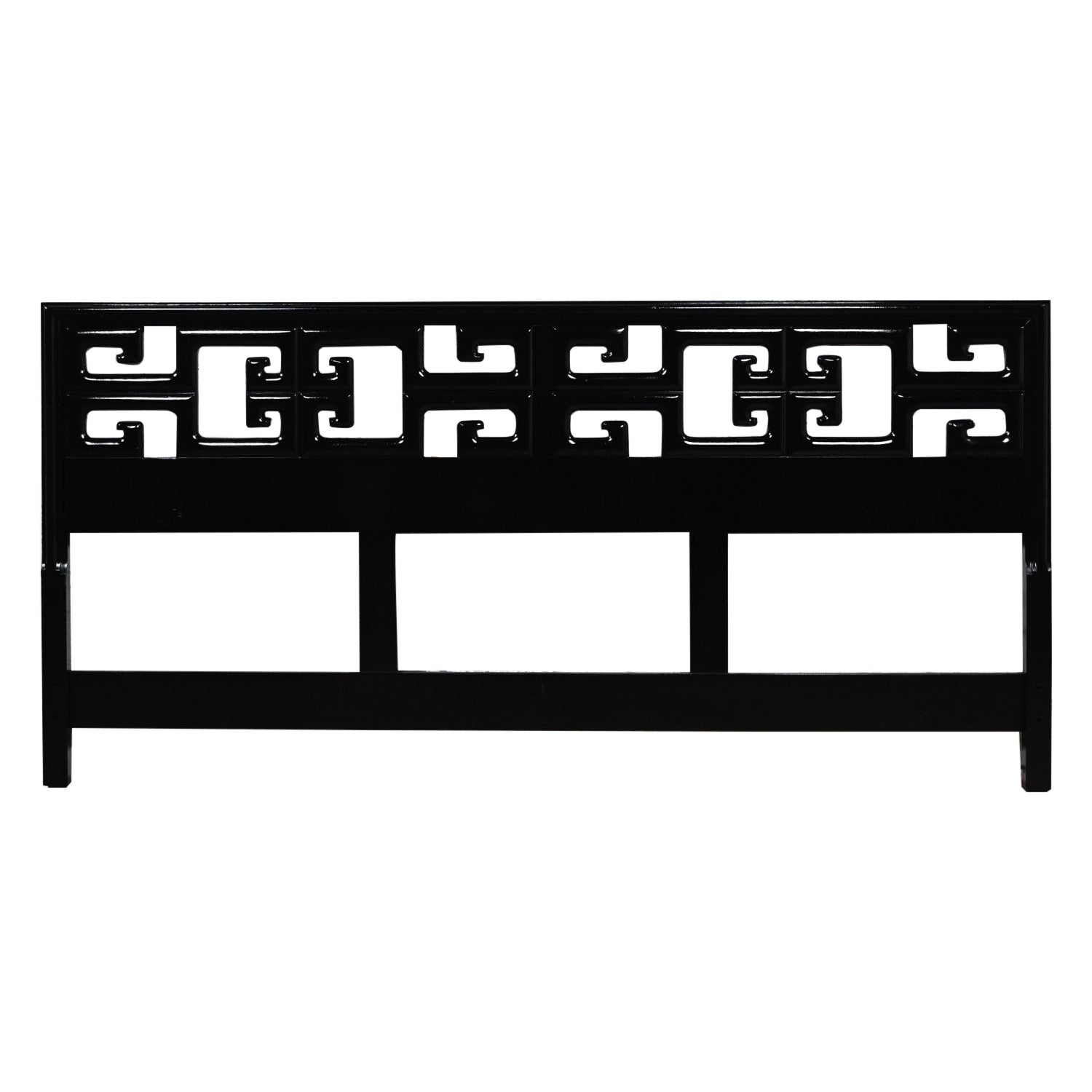 Chinoiserie Hollywood Regency King Headboard Greek Key Meander Fretwork Black For Sale