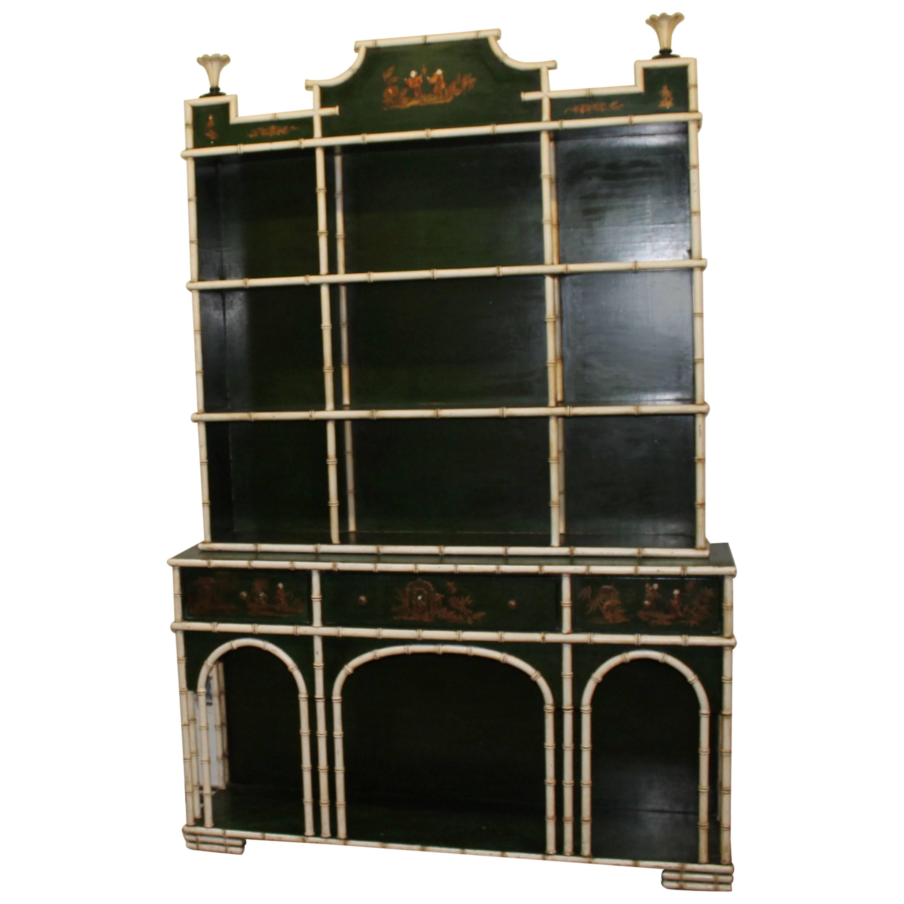 Faux Bamboo Chinese Chippendale China Cabinet