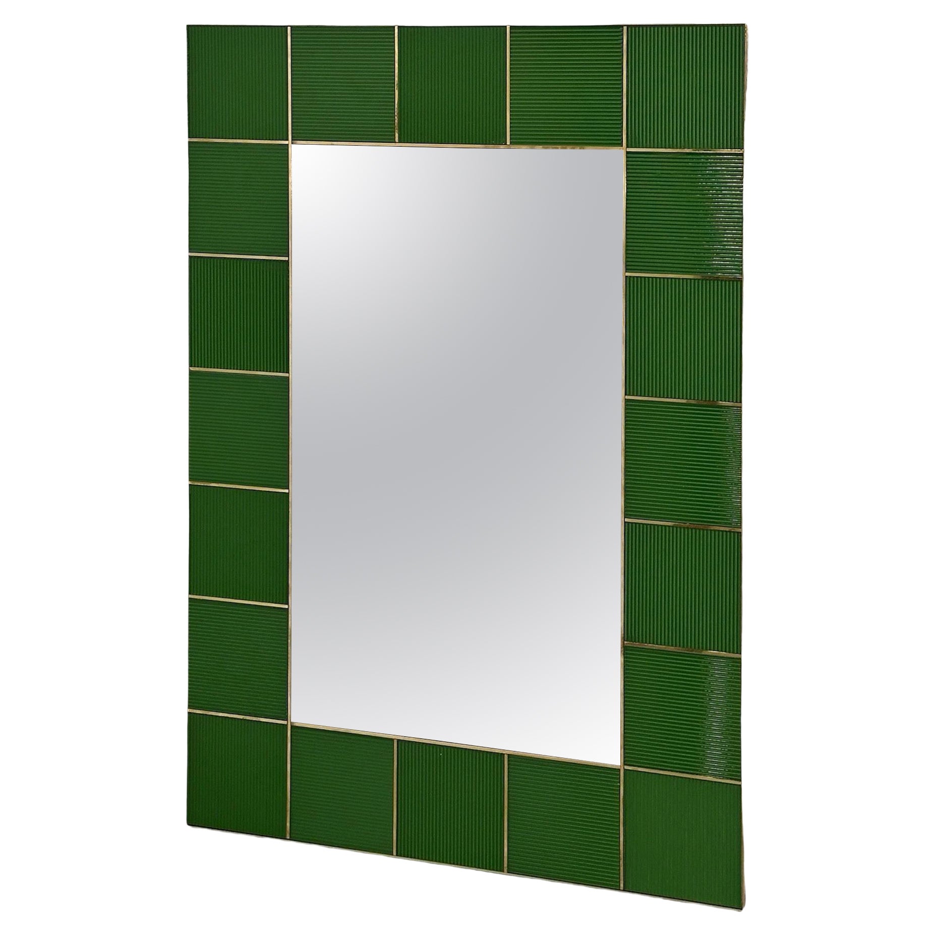 Vintage Italian Rectangular Wall Mirror With Green Frame 1980s For Sale