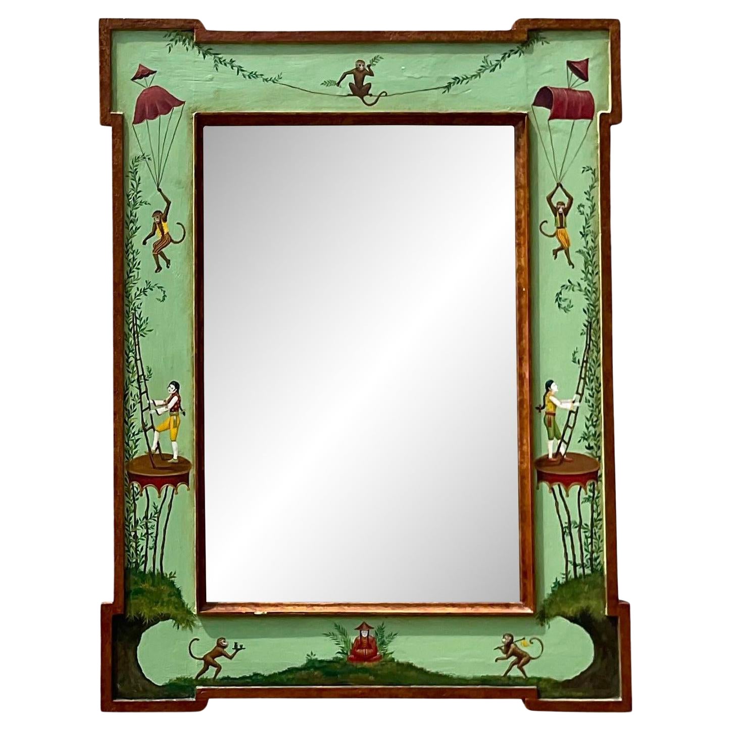 Vintage Regency Hand Painted Circus Mirror For Sale