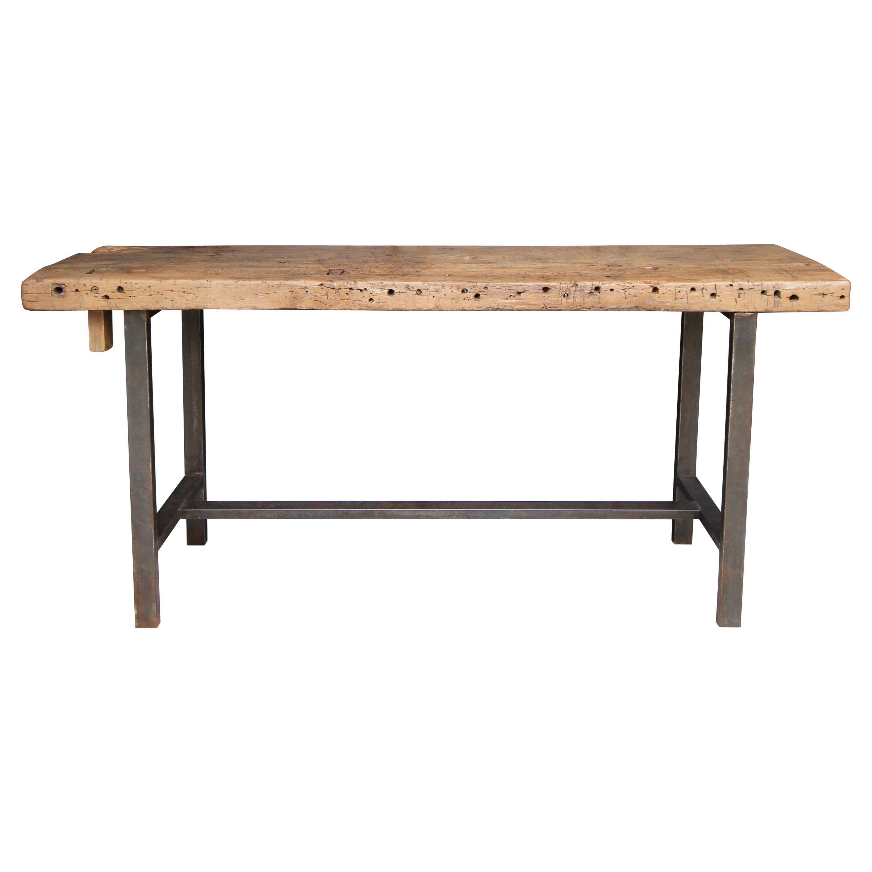 Table de travail ou console industrielle en métal et bois