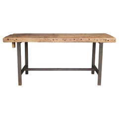 Used Industrial Metal and Wood Work Table or Console Table
