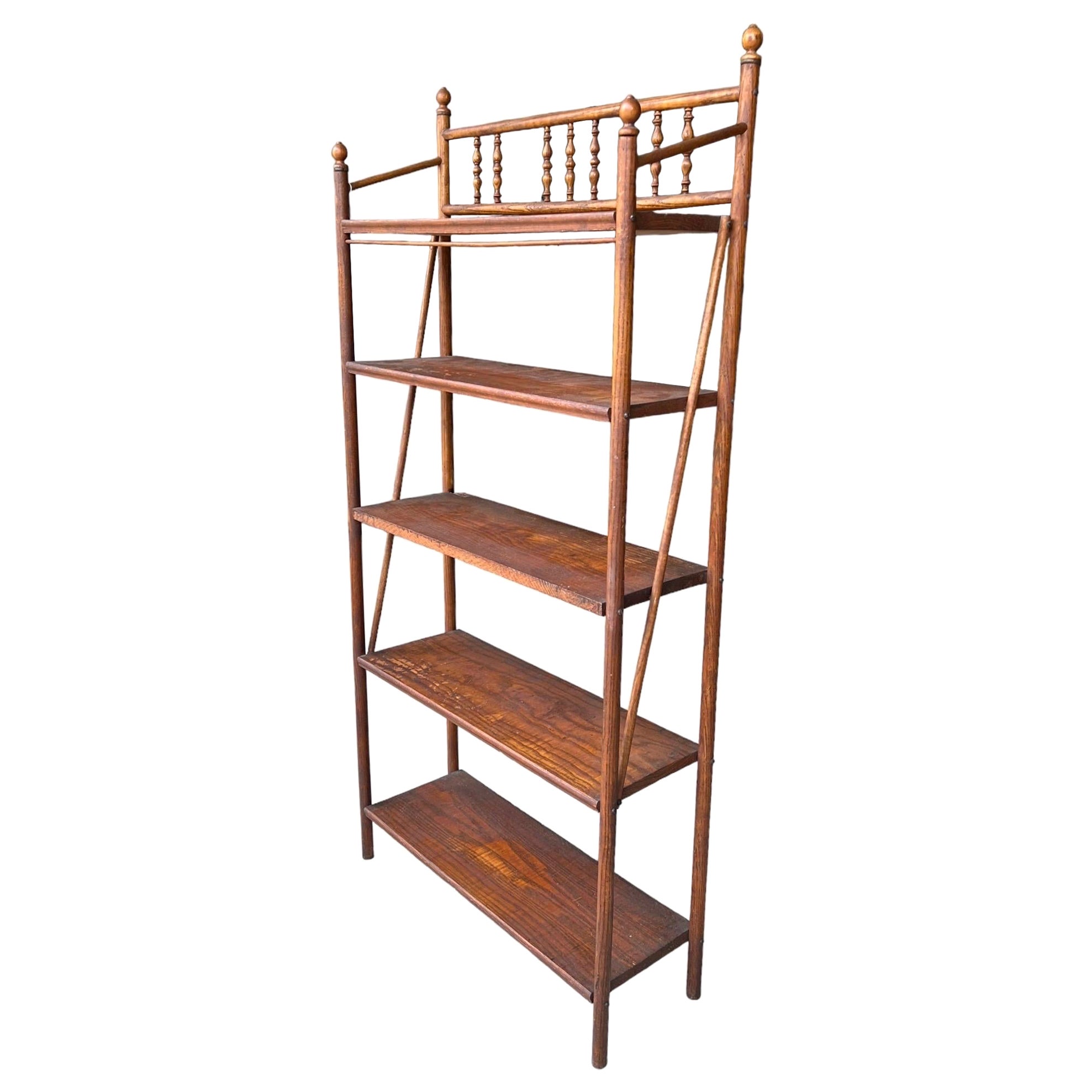 Antique Wood Etagere Book Shelf or Bookcase Bobbin Wooden Turned Details For Sale