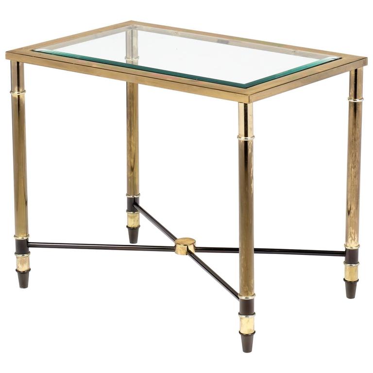 MidCentury French Brass Glass Top End Table at 1stdibs