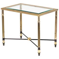 Mid-Century French Brass Glass Top End Table