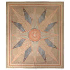 Rug & Kilim's French Art Deco Style Flat Weave in Beige-Brown and Blue Medallion (en anglais)