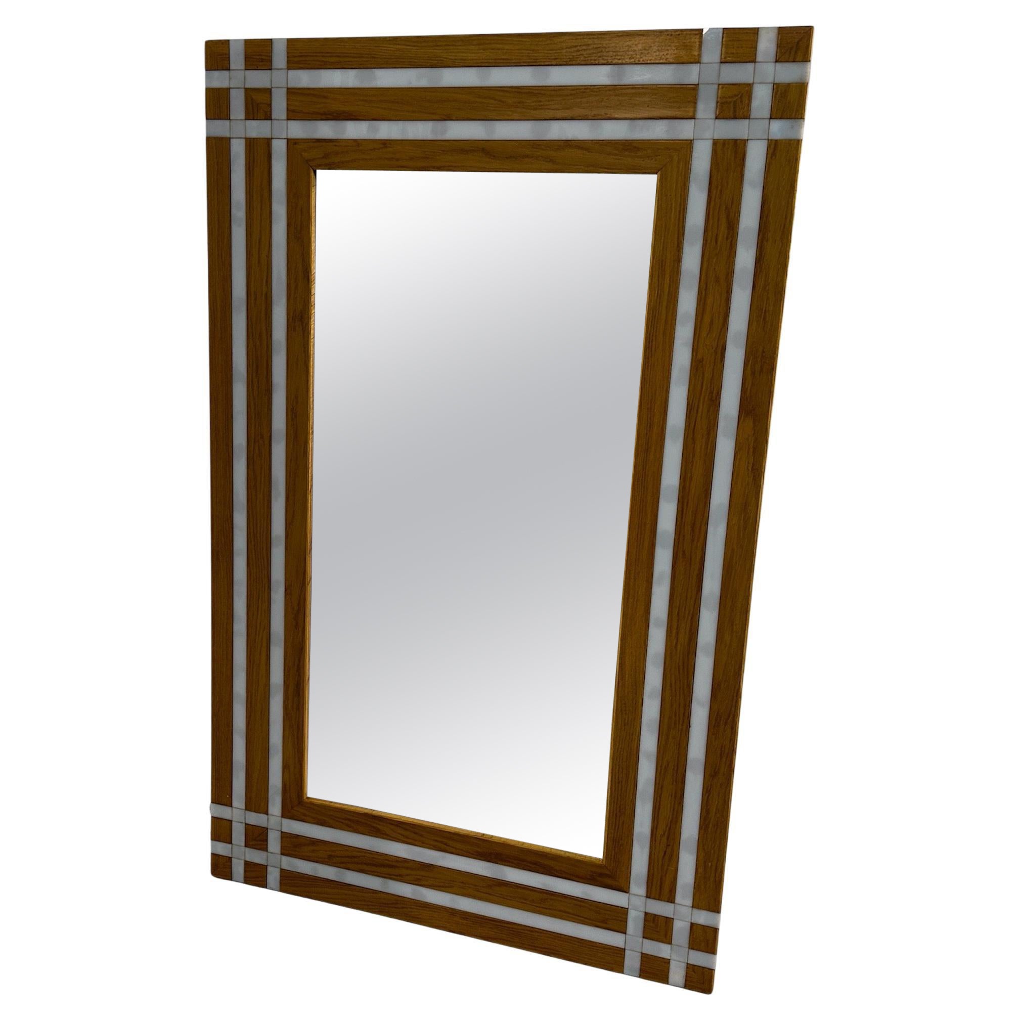 Vintage Italian Rectangular Wood Wall Mirror 1970