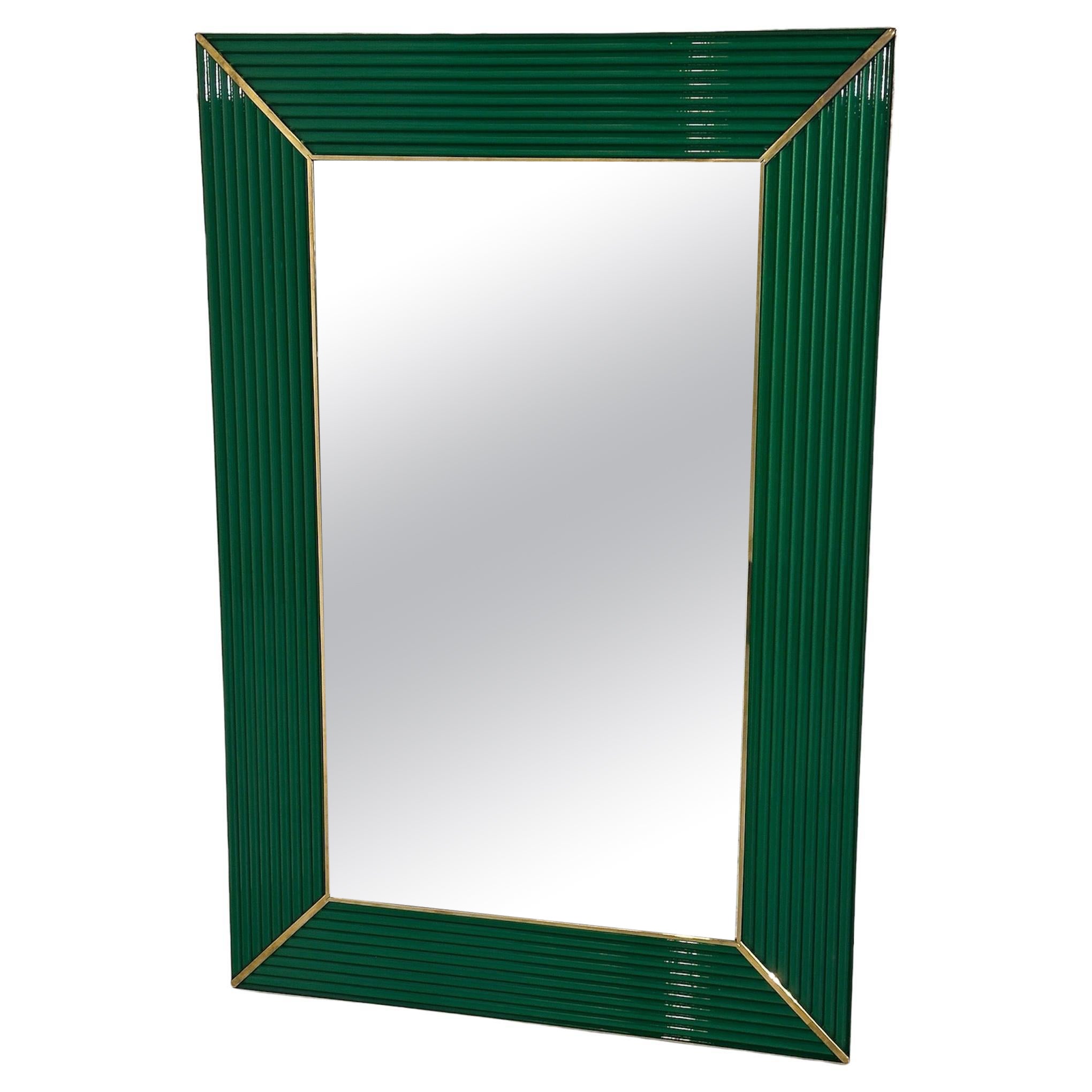 Vintage Italian Rectangular Green Wall Mirror 1980s For Sale