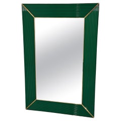 Retro Italian Rectangular Green Wall Mirror 1980s