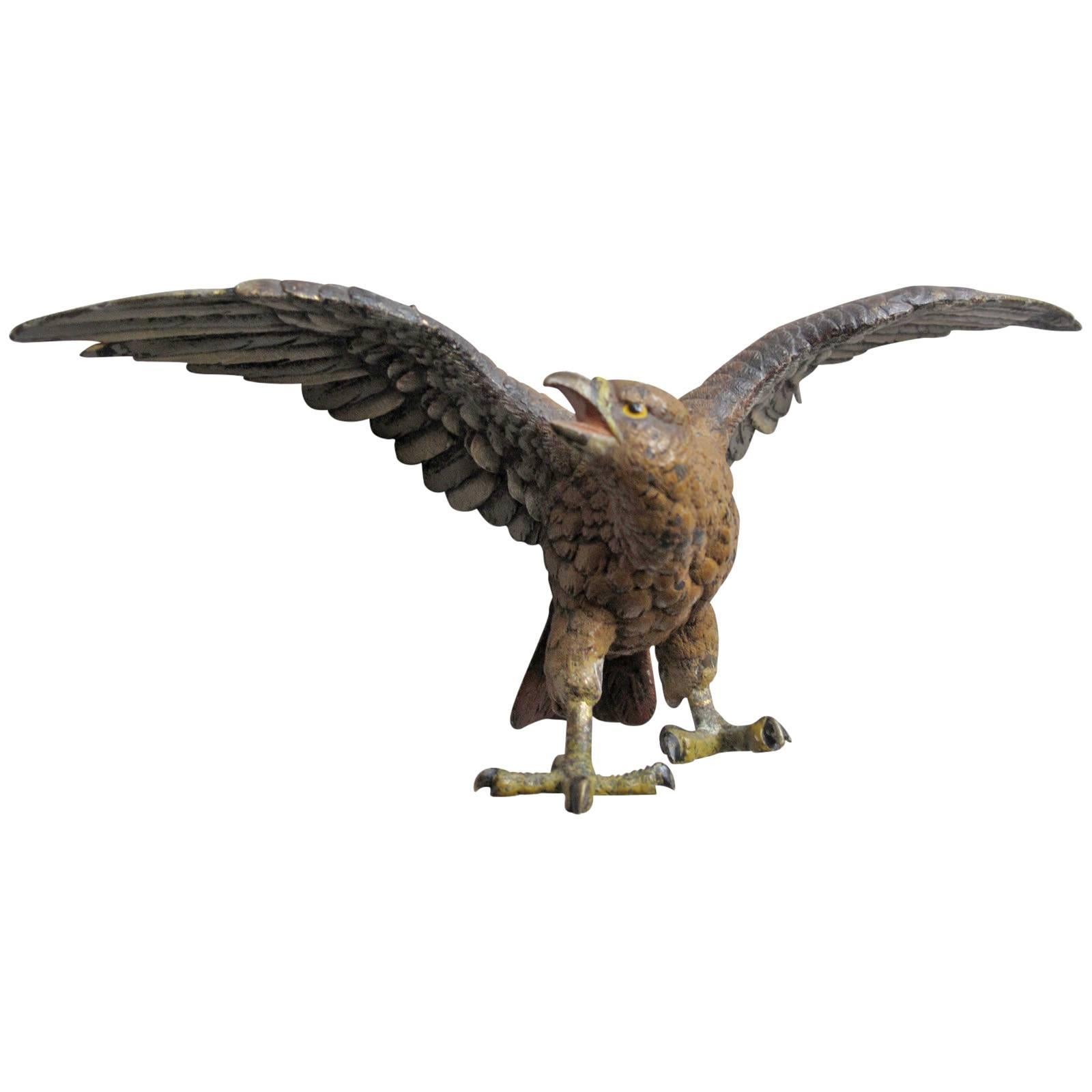 Austrian Cold Painted Bronze Eagle Sculpture in the Manner of Franz Bergman For Sale