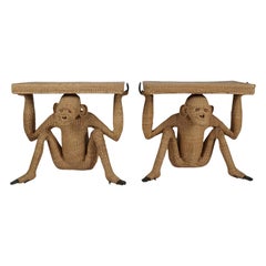 Mario Lopez Torres Pair Rattan and Brass Monkey Console Tables