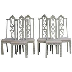 Set of Six Fretwork Chinese Chippendale Dining Side Chairs Pagoda Palm Beach 