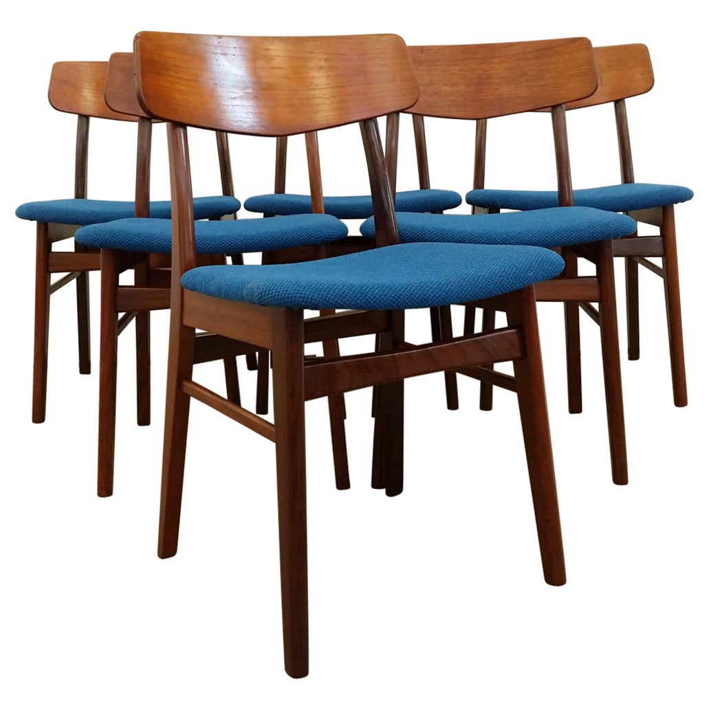 Ensemble de 6 chaises de salle à manger danoises vintage, mi-siècle moderne en vente