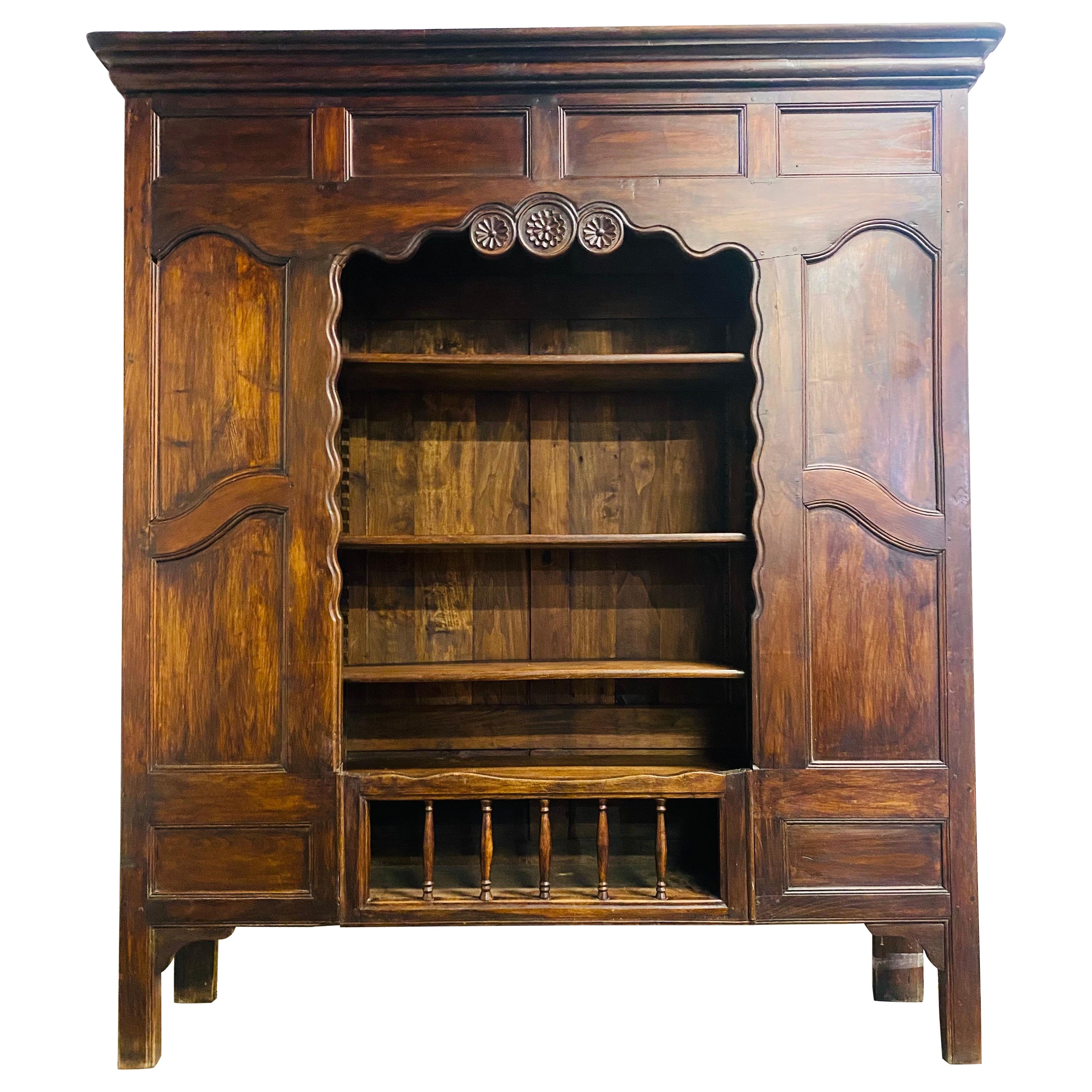 19th century antique French country hand carved cabinet For Sale