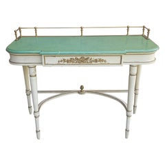 Louis XVI Style Partial Gilt, Cream and Green Enamel Painted Console Table