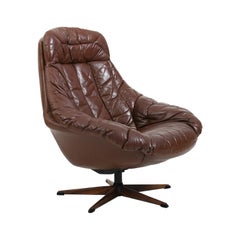 Used Henry W. Klein Leather Swivel Lounge Chair 1960s